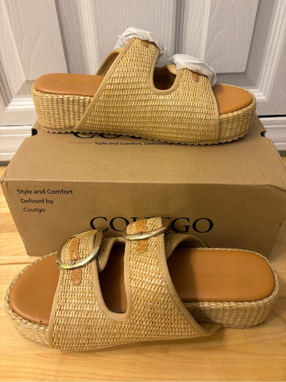 Coutgo Tan Woven Platform Slide Mules